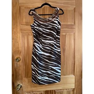 Kate Spade Joselle Zebra Print Cocktail Embellished Beaded Dress, Size 4
